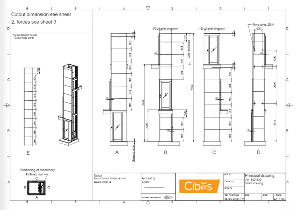 cibes shaft drawing lift plan แบบแปลนลิฟท์ของ Cibes