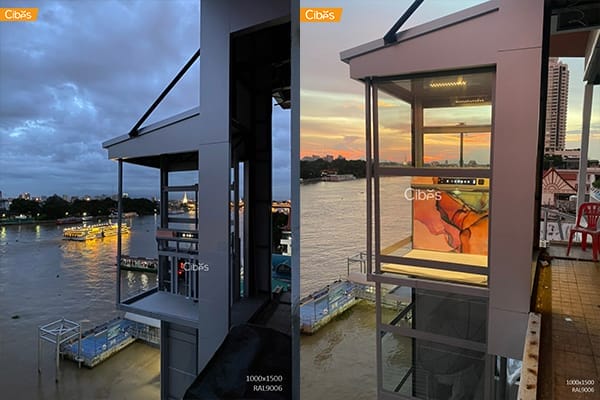 ลิฟท์ภายนอกอาคารรุ่น V80 ซึ่งสามารถขึ้นลิฟท์จากนอกบ้านและเข้ามาในตัวบ้านได้ทันที เนื่องจาก Cibes Lift สามารถเปิดประตูได้ 3 ฝั่ง สะดวกต่อการใช้งานในบ้าน