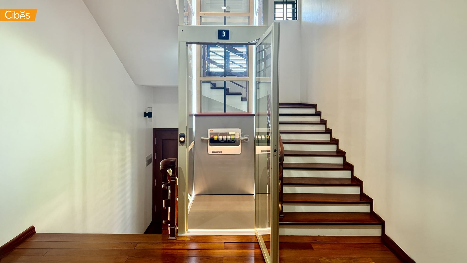 Cibes Cloud Plus home elevator Oyster White 1 Cibes Cloud Plus ลิฟท์บ้าน 4 ชั้น สี Oyster White (ขนาด 1125 x 950 )| ภาพตัวอย่างลิฟท์บ้าน