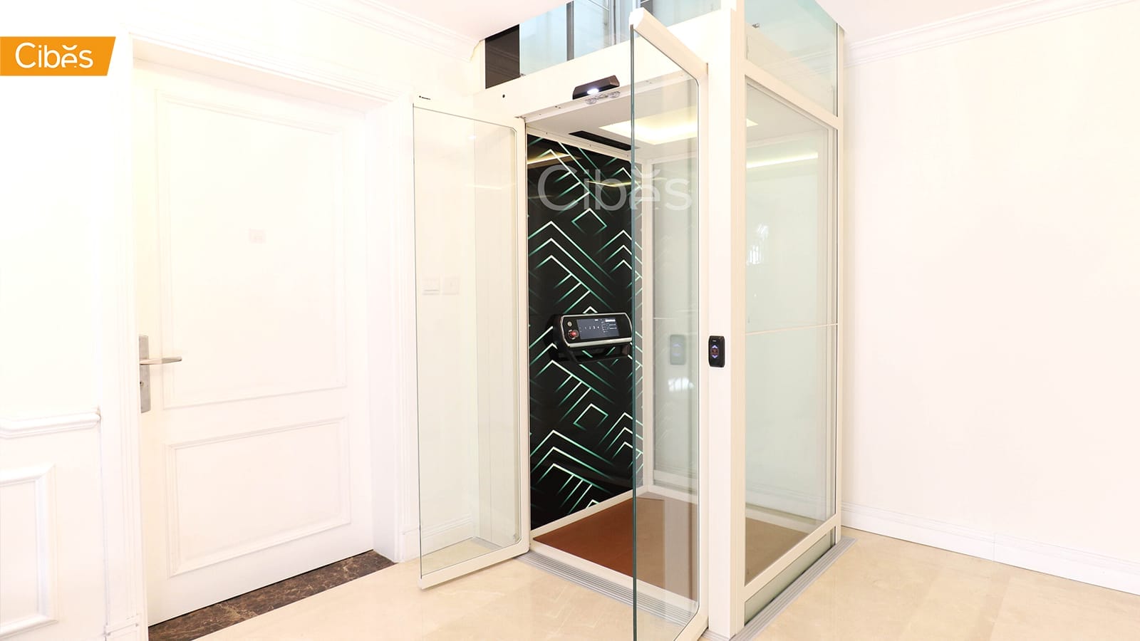 Cibes lift ลิฟท์บ้าน ลิฟท์ภายในบ้าน 1 Cibes V90 Galaxy ลิฟท์บ้าน 4 ชั้น สี ORIENTAL OYSTER WHITE (ขนาด 915×1110 )| ภาพตัวอย่างลิฟท์บ้าน