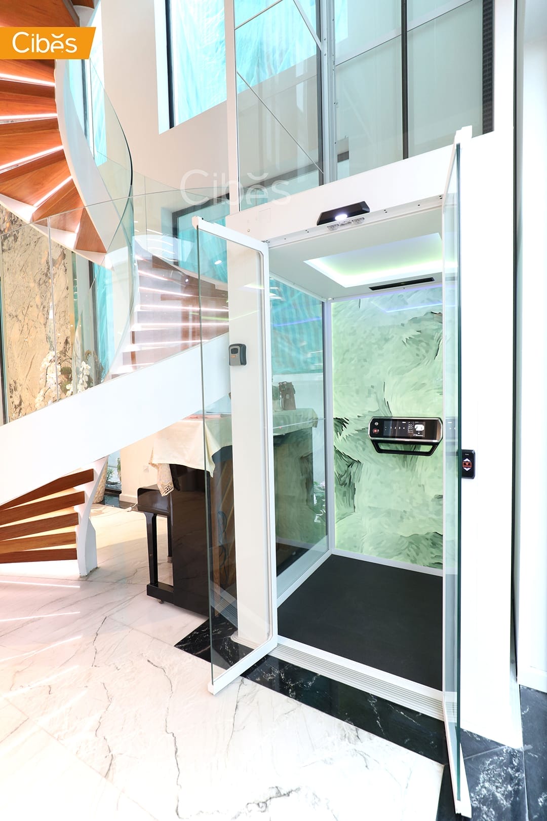 Cibes lift ลิฟท์บ้านลิฟท์กระจกกลางบันไดวน 4