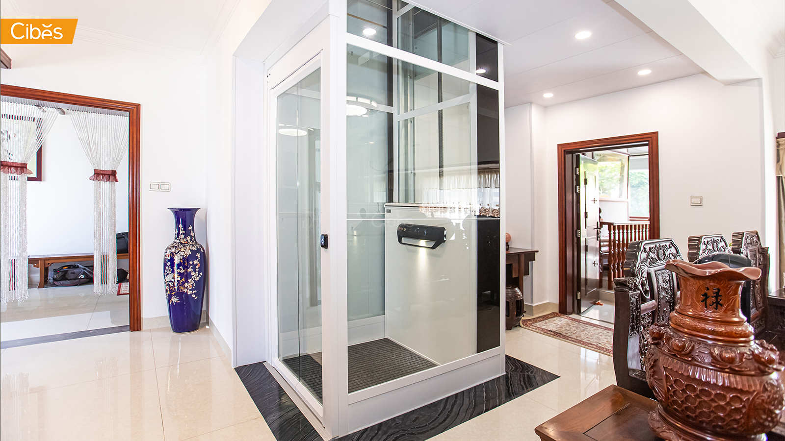cibes V80 ele ลิฟท์บ้านสีขาว ลิฟท์บ้านกระจก 1