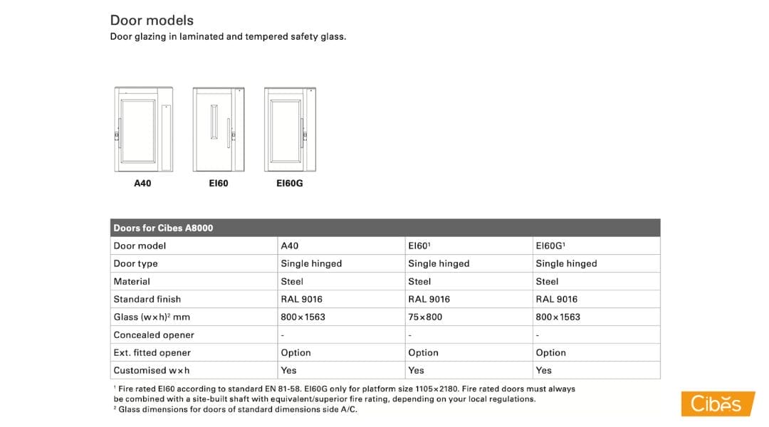 ลิฟท์ CIbes Extra มีประตูหลายแบบ